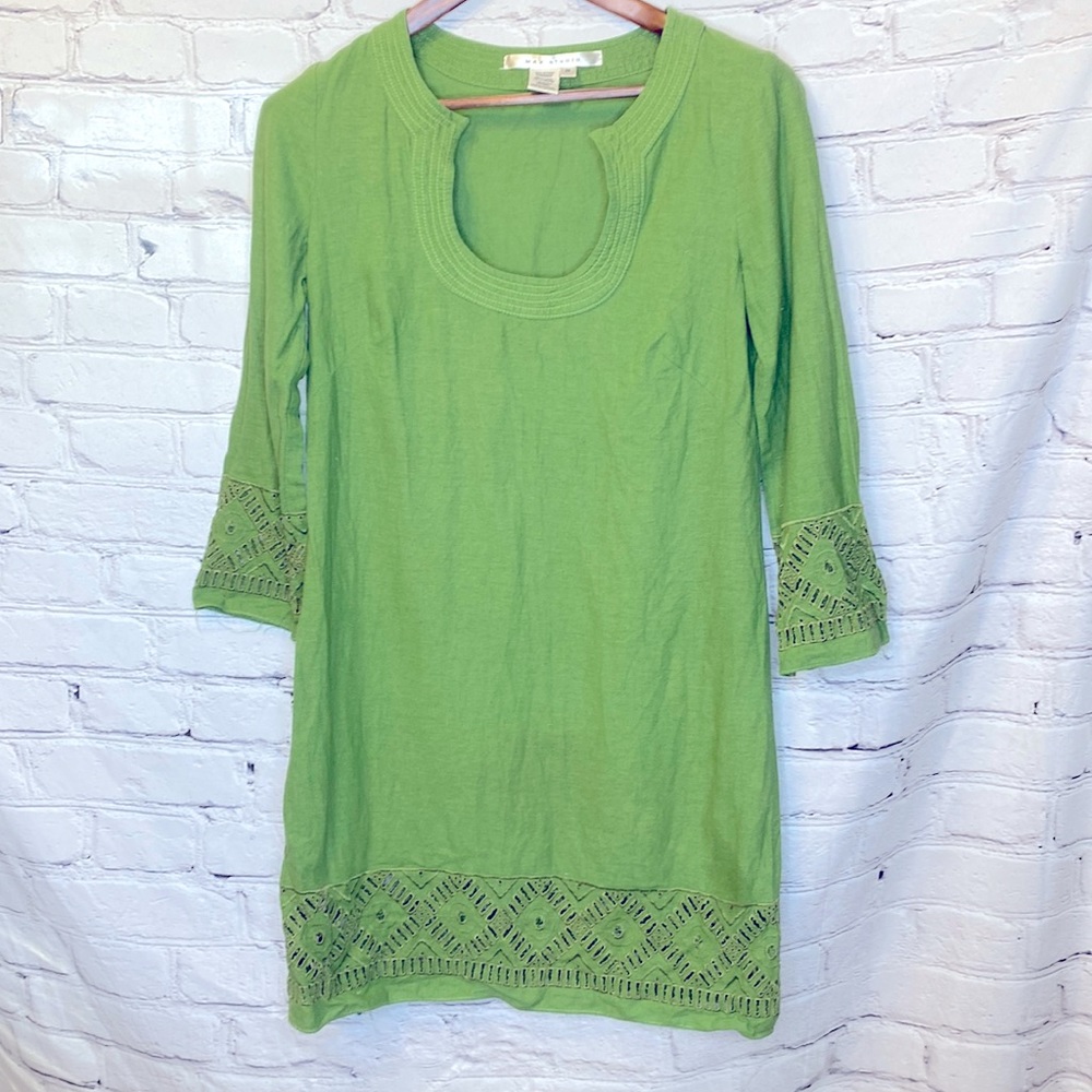 Max Studio Green Linen Blend Long Sleeve Dress Size Medium Excellent Condition